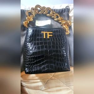 SHINY STAMPED CROCODILE LEATHER TF MAXI CHAIN MINI BAG